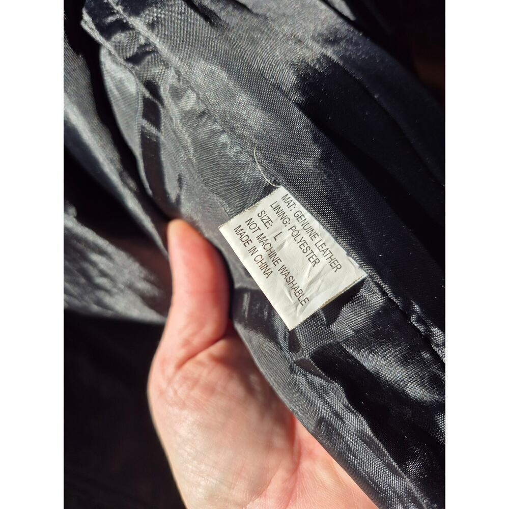 Vintage patch work 1980s black leather trench coat womens size large with belt - Picture 6 of 6